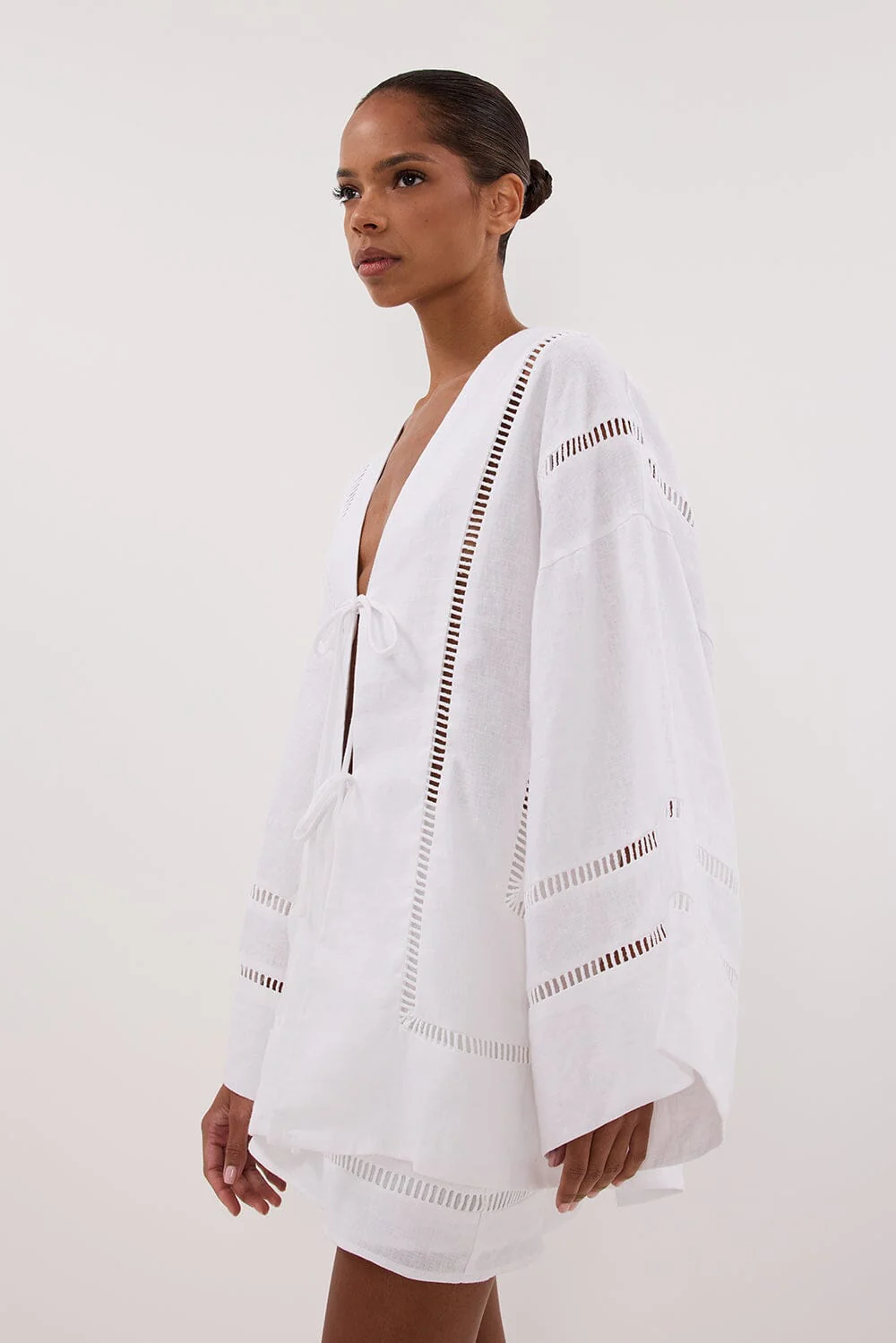 LINDSAY WHITE LINEN KIMONO TOP - Image 6