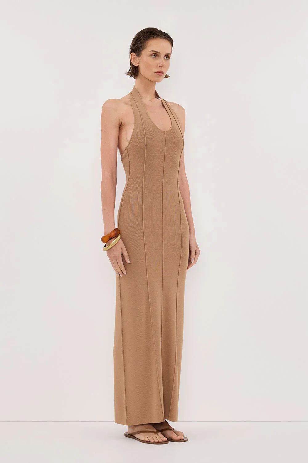 LISS TAN HALTER MAXI DRESS - Image 3