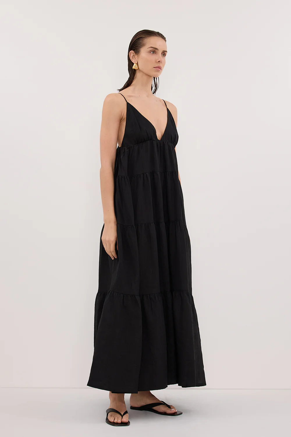 LIZA BLACK RAMIE MIDI DRESS - Image 3
