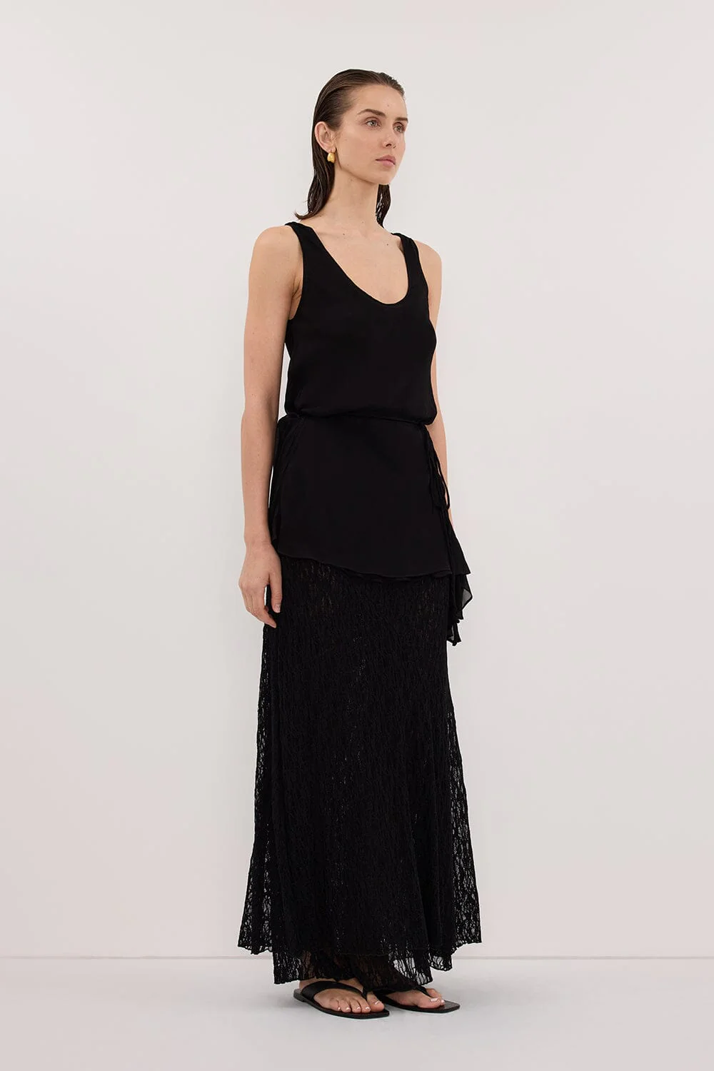 LIZZIE BLACK LAYERED LACE MIDI SKIRT - Image 3