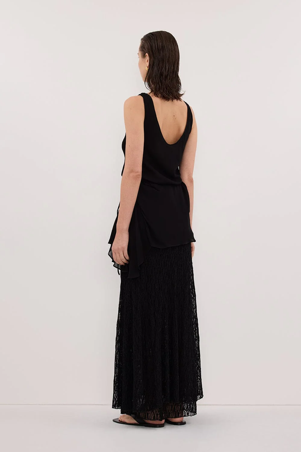 LIZZIE BLACK LAYERED LACE MIDI SKIRT - Image 4