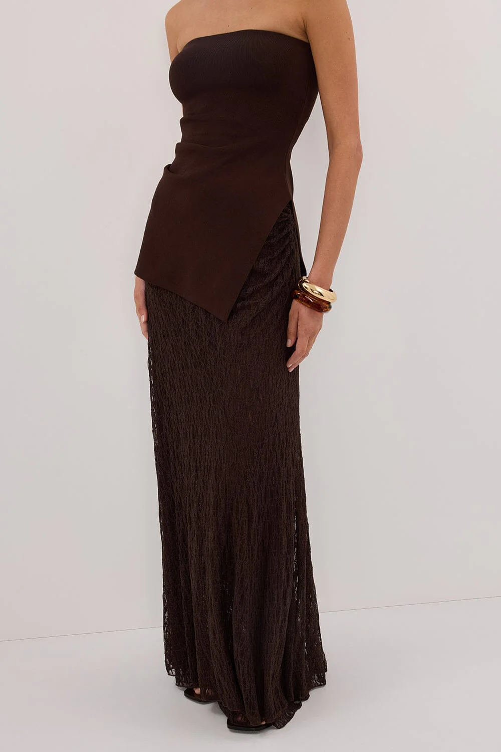 LIZZIE DARK CHOC LAYERED LACE MIDI SKIRT - Image 2