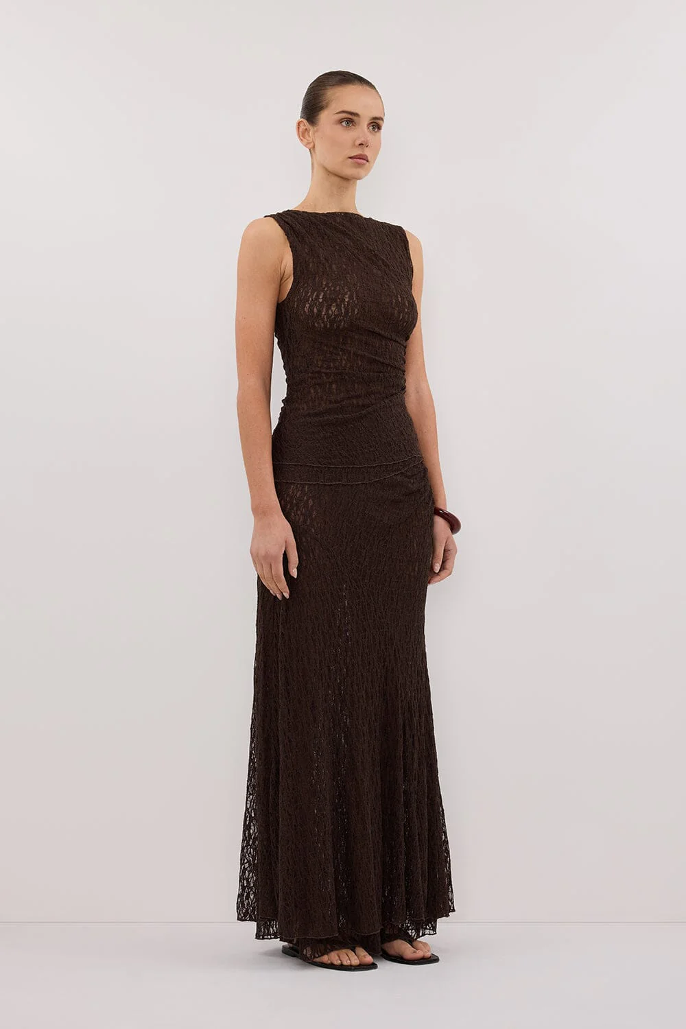 LIZZIE DARK CHOC LAYERED LACE MIDI SKIRT - Image 7