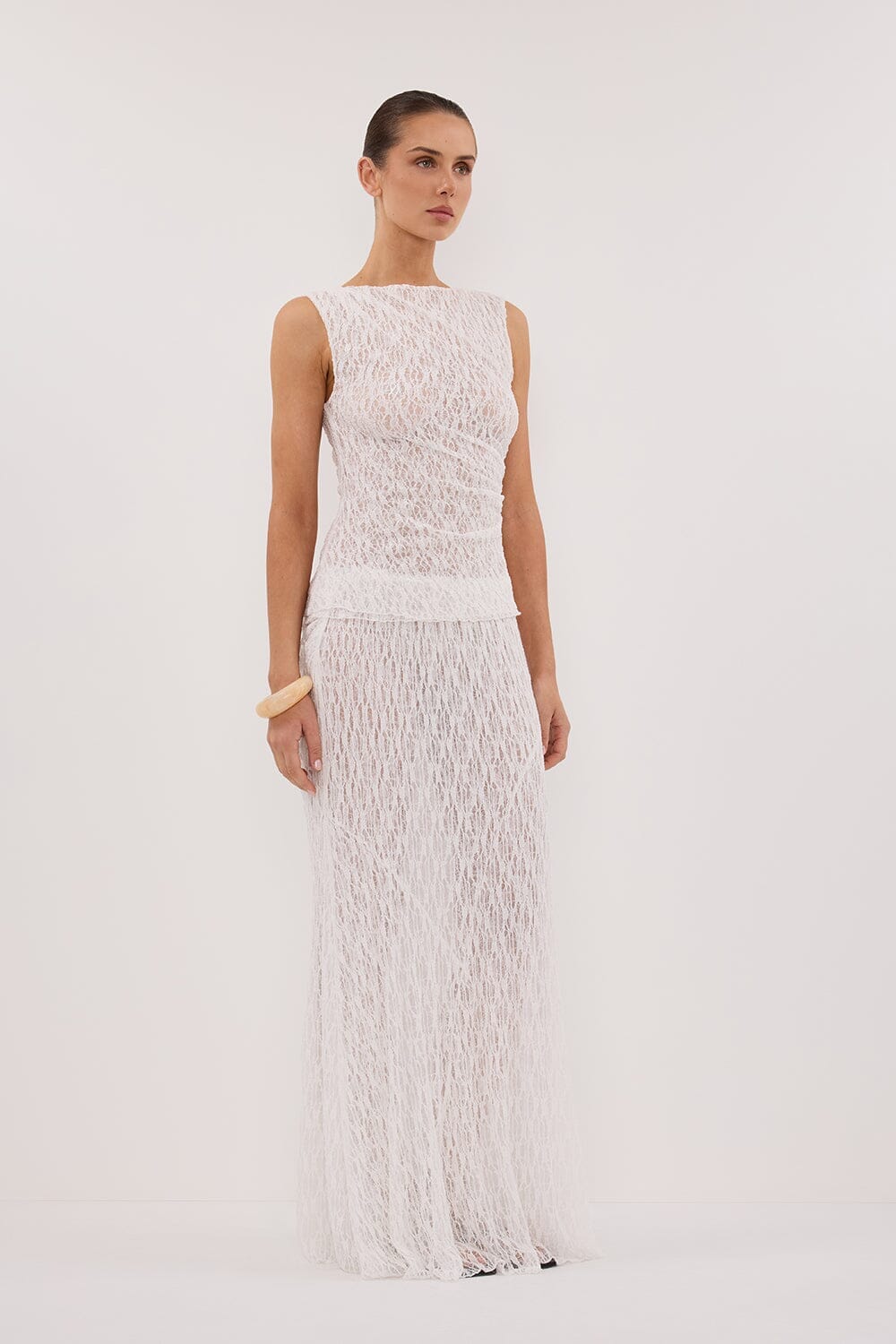 LIZZIE WHITE LAYERED LACE MIDI SKIRT - Image 3