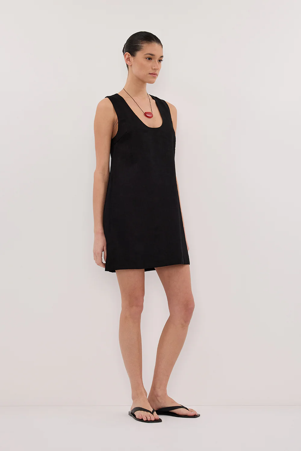 LOTUS BLACK LINEN MINI DRESS - Image 3