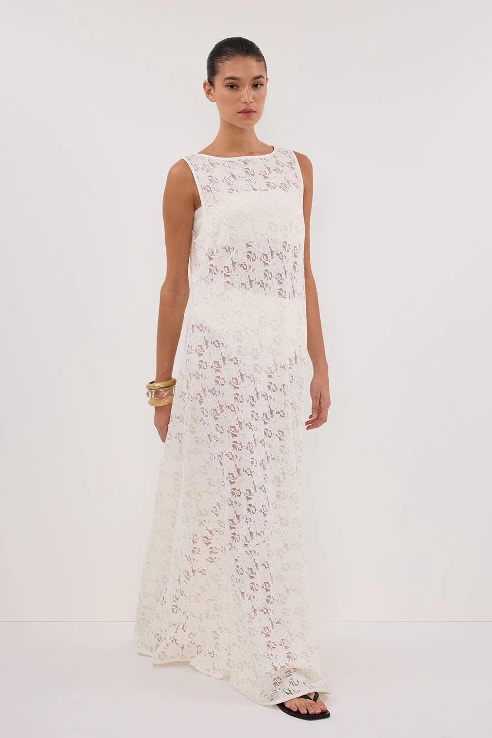 LOULA WHITE LACE MIDI DRESS - Image 9