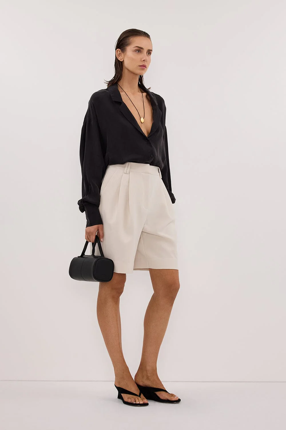 LUCILLE BLACK LONG SLEEVE CUPRO SHIRT - Image 3