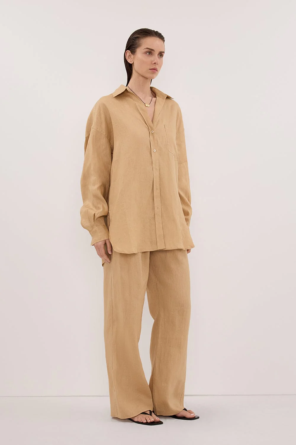 LUNE TAN OVERSIZED LINEN SHIRT - Image 3