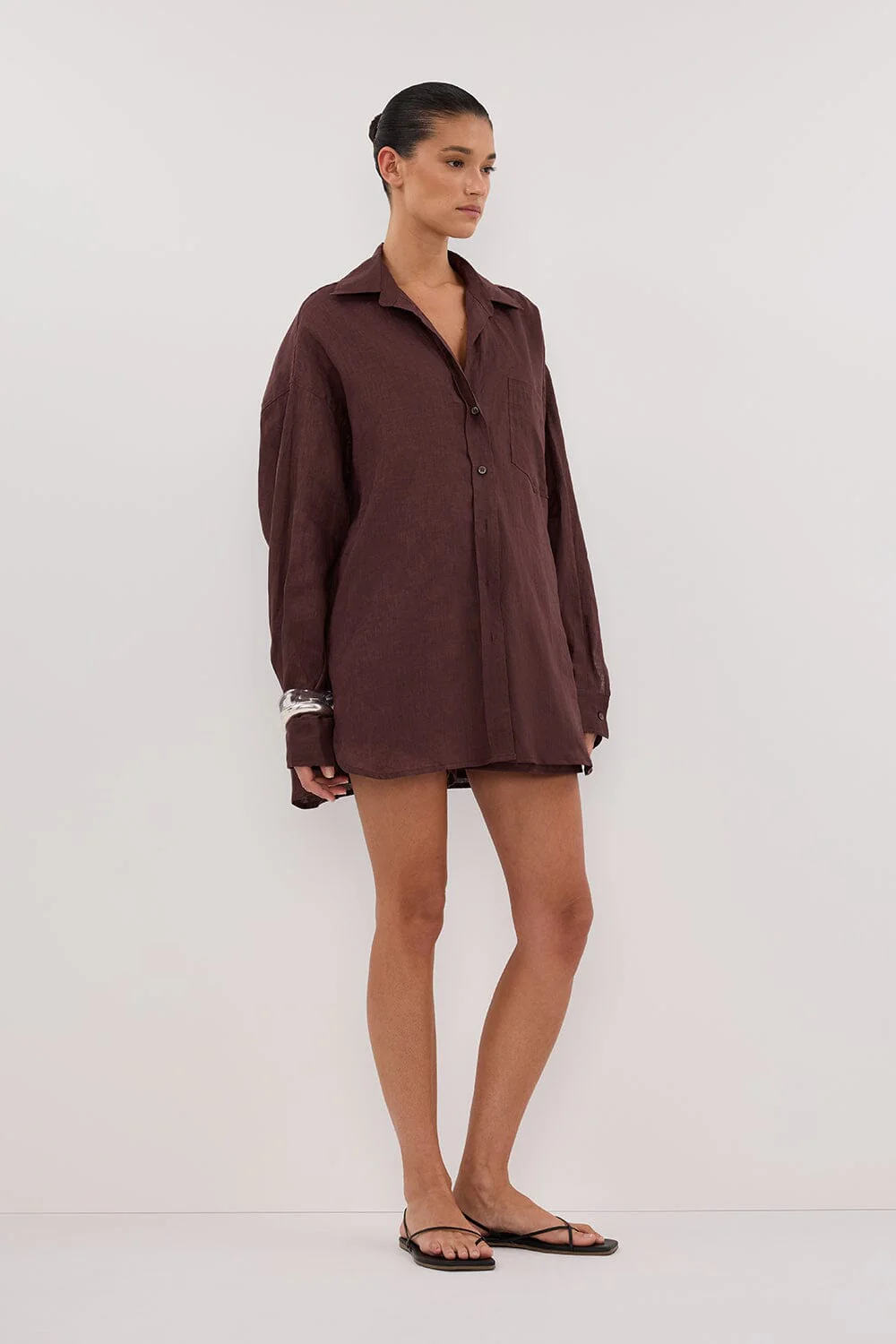 LUNE WALNUT OVERSIZED LINEN SHIRT - Image 3