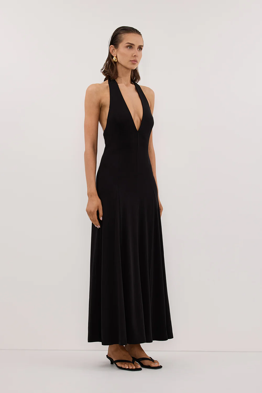 LYNN BLACK HALTER MIDI DRESS - Image 3