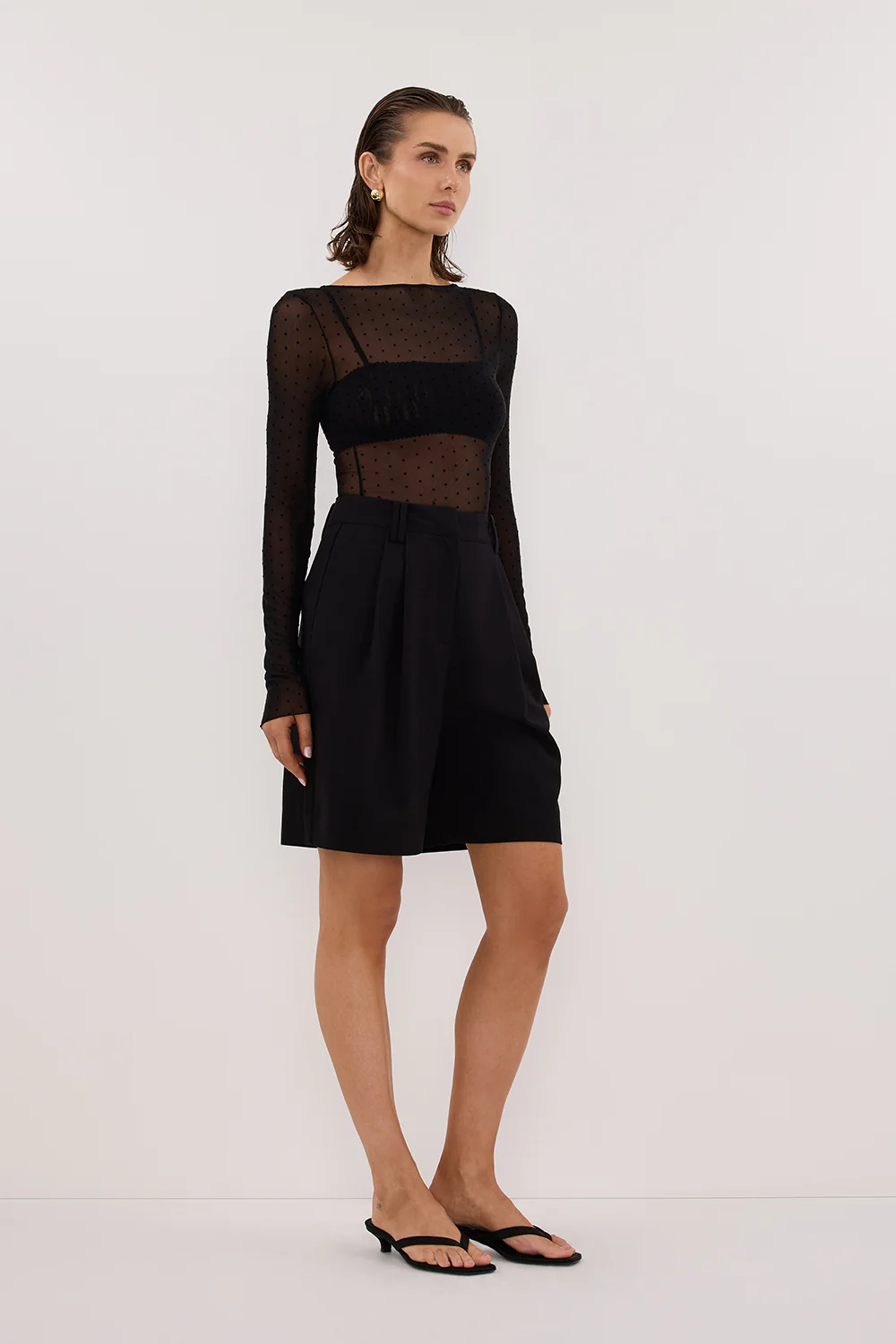MAE BLACK MESH SPOT LONG SLEEVE TOP - Image 3