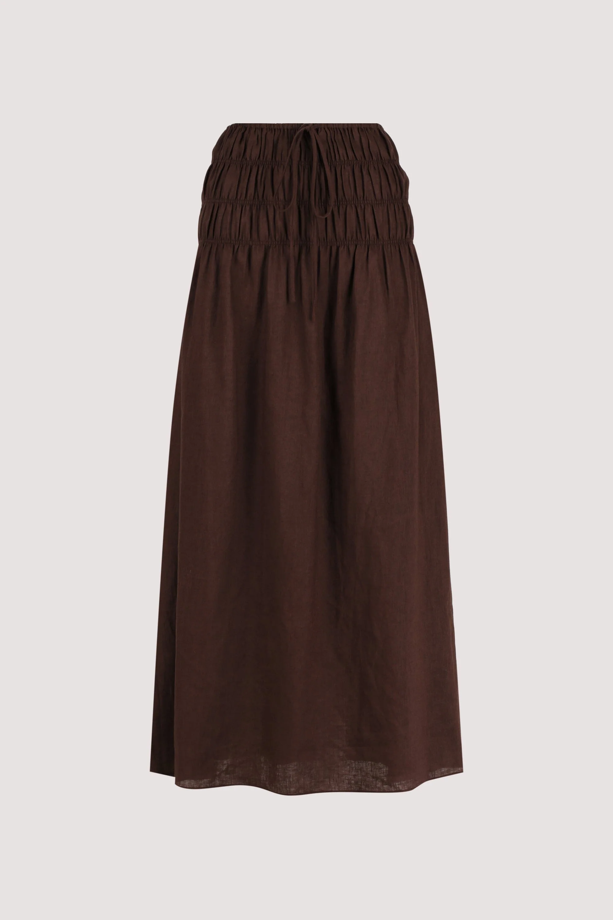 MAIA COCOA LINEN SHIRRED MIDI SKIRT - Image 8