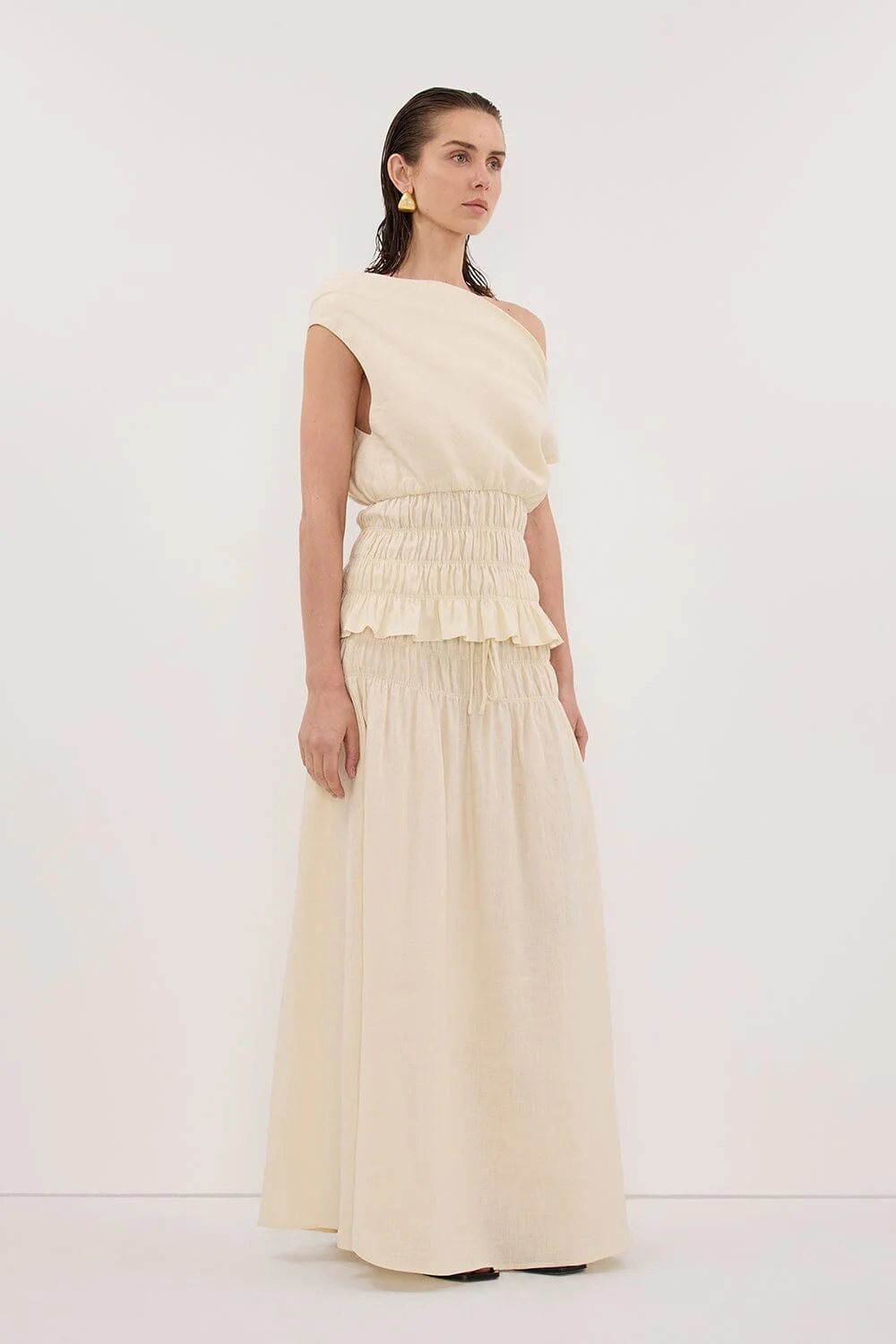 MAIA STRAW SLEEVELESS LINEN SHIRRED TOP - Image 3