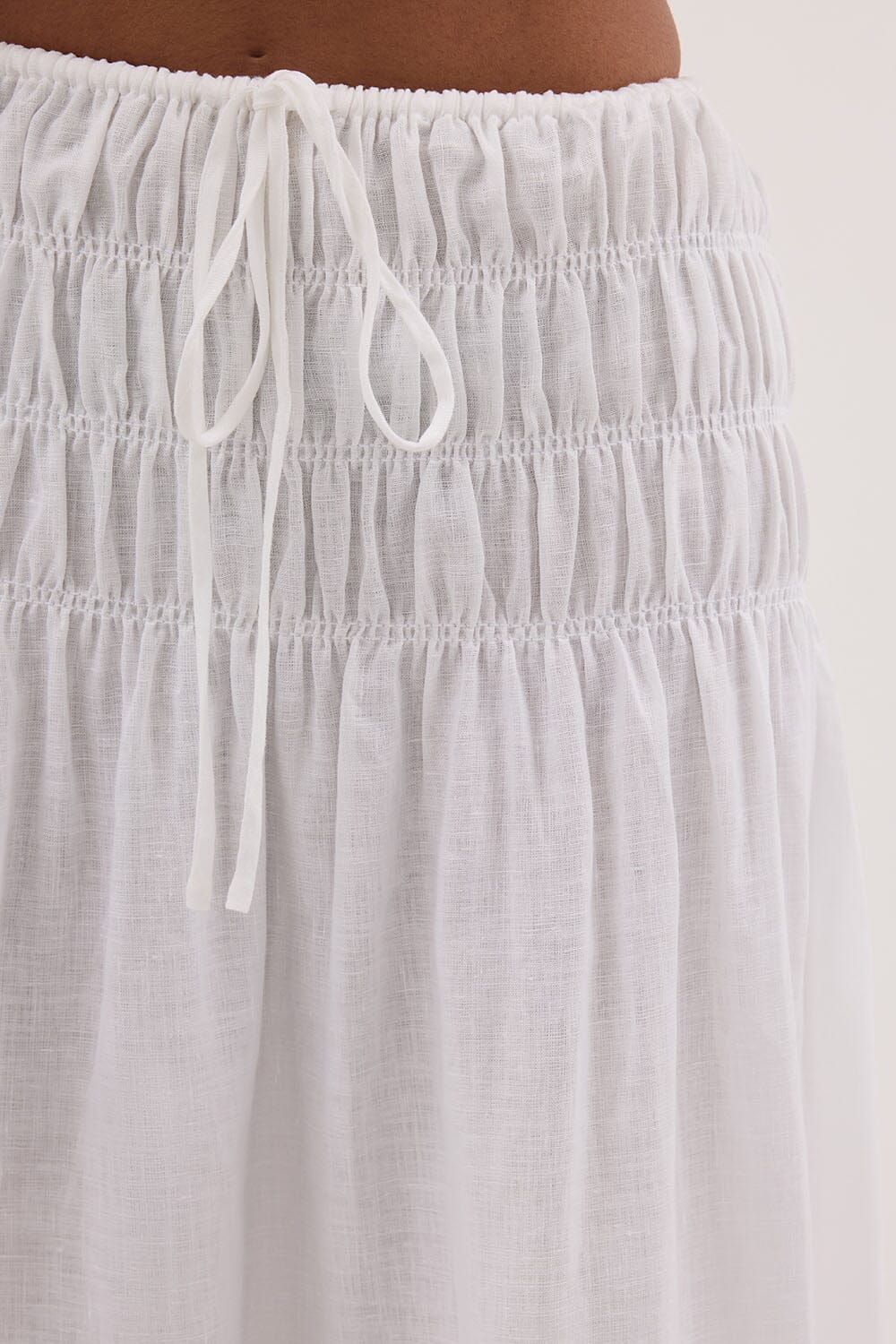 MAIA WHITE LINEN SHIRRED MIDI SKIRT - Image 5