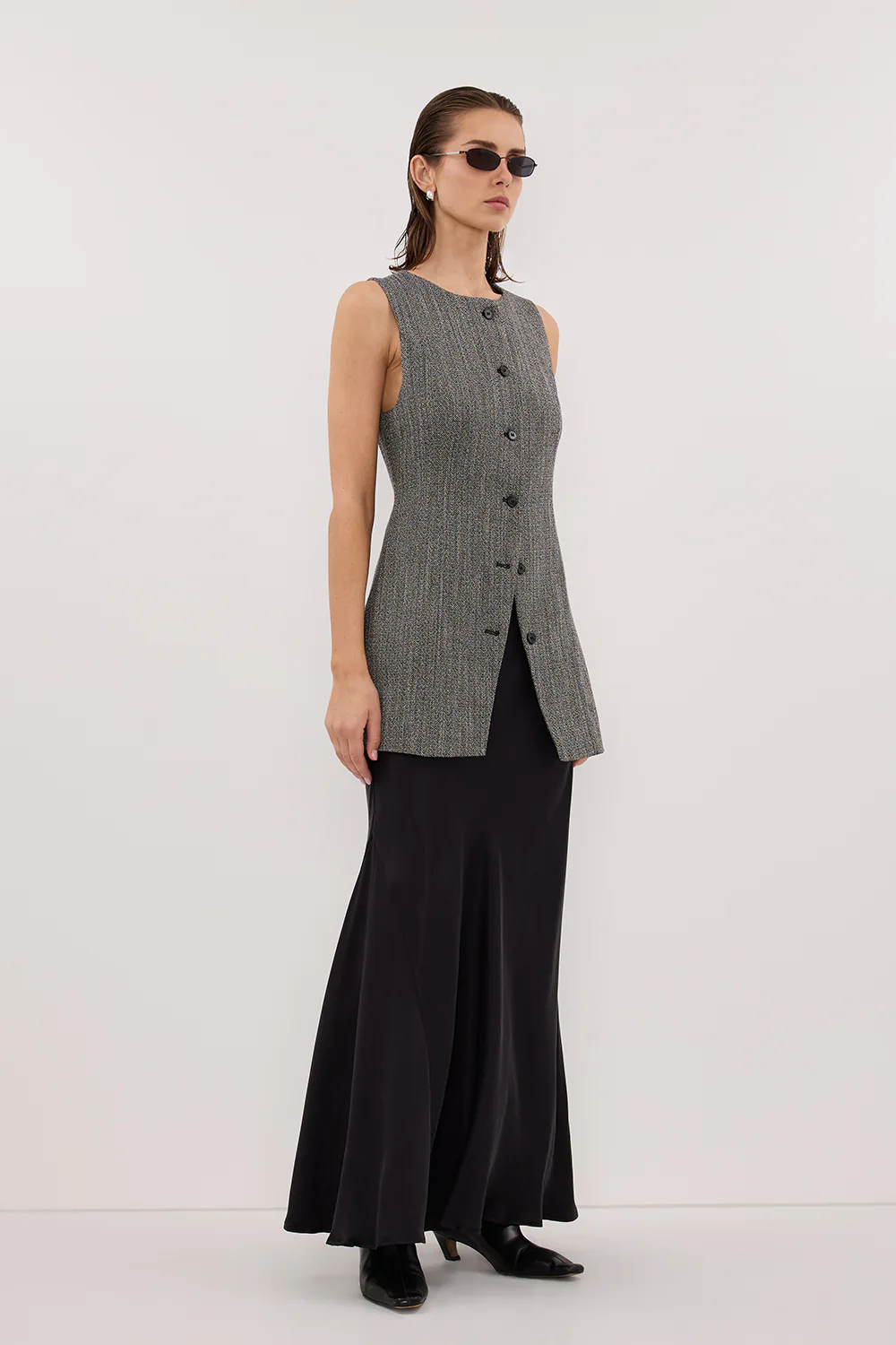 MANHATTAN CHARCOAL TWEED TUNIC VEST - Image 3
