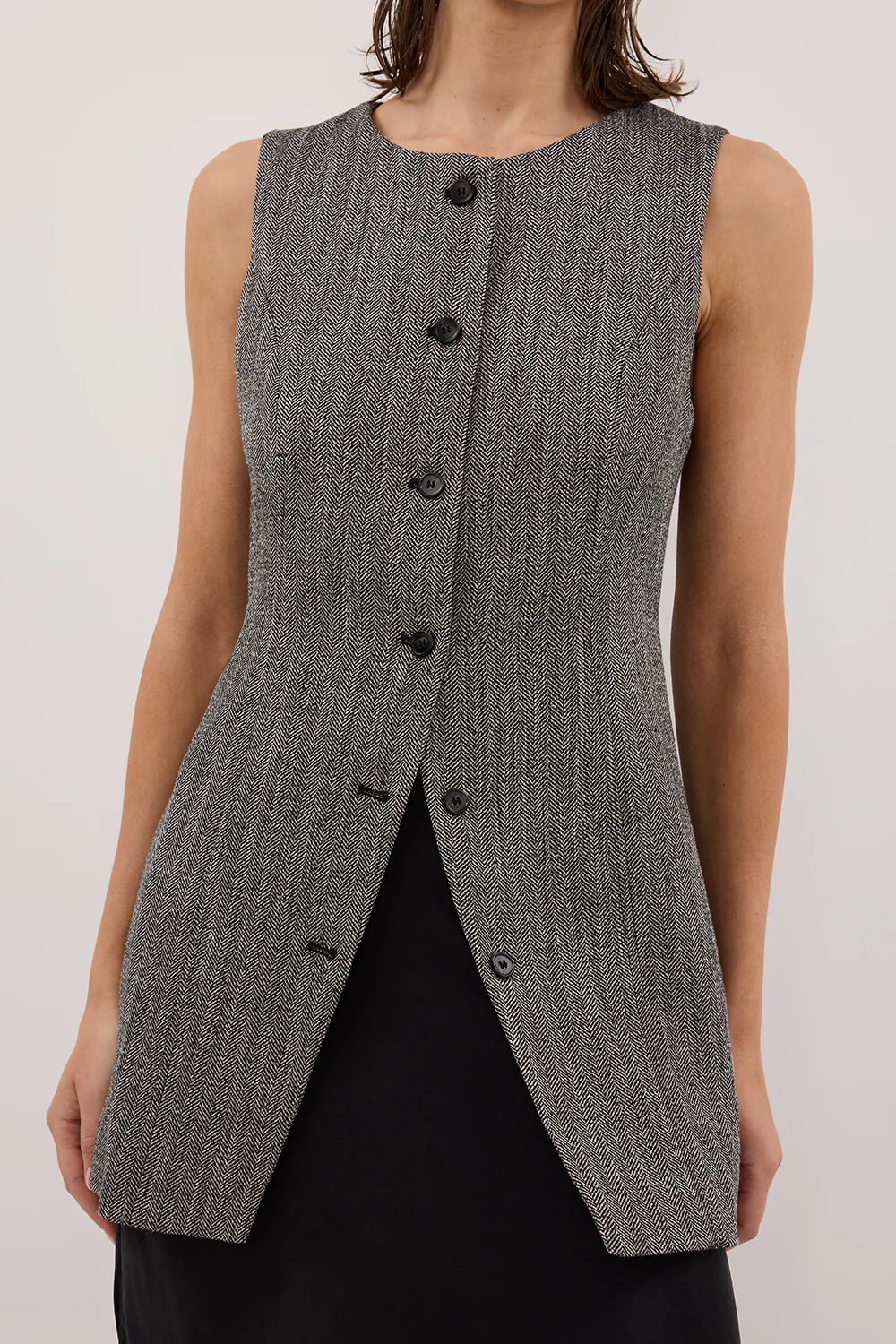 MANHATTAN CHARCOAL TWEED TUNIC VEST - Image 5