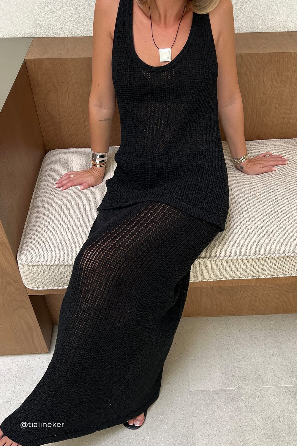 MARGOT BLACK CROCHET MIDI SKIRT - Image 2