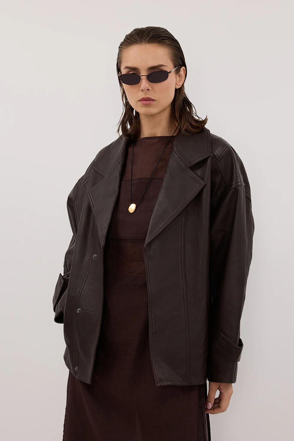 MARGOT CHOC OVERSIZED LEATHER JACKET - Image 2