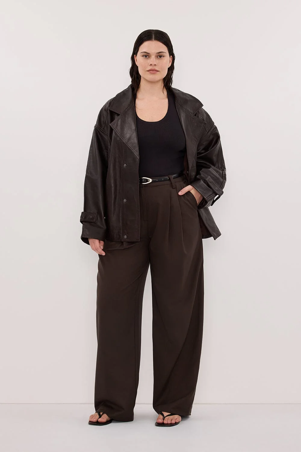 MARGOT CHOC OVERSIZED LEATHER JACKET - Image 6
