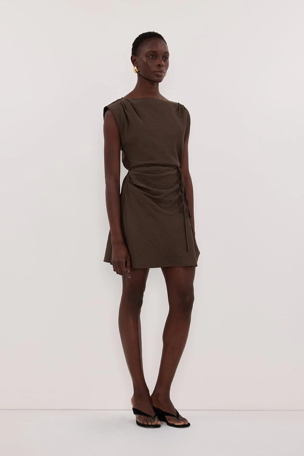 MARMO CHOCOLATE DRAPED MINI DRESS - Image 4
