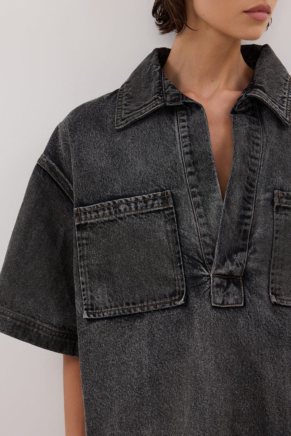MASON WASHED BLACK BOXY DENIM SHIRT - Image 6