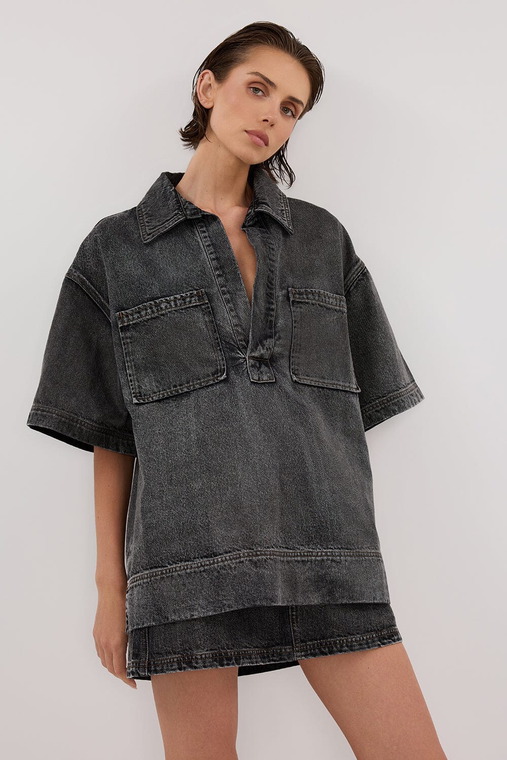 MASON WASHED BLACK BOXY DENIM SHIRT - Image 7