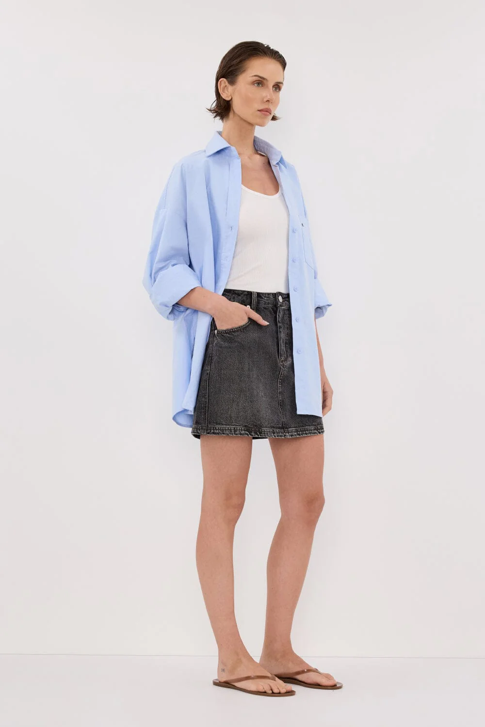 MASON WASHED BLACK DENIM MINI SKIRT - Image 3