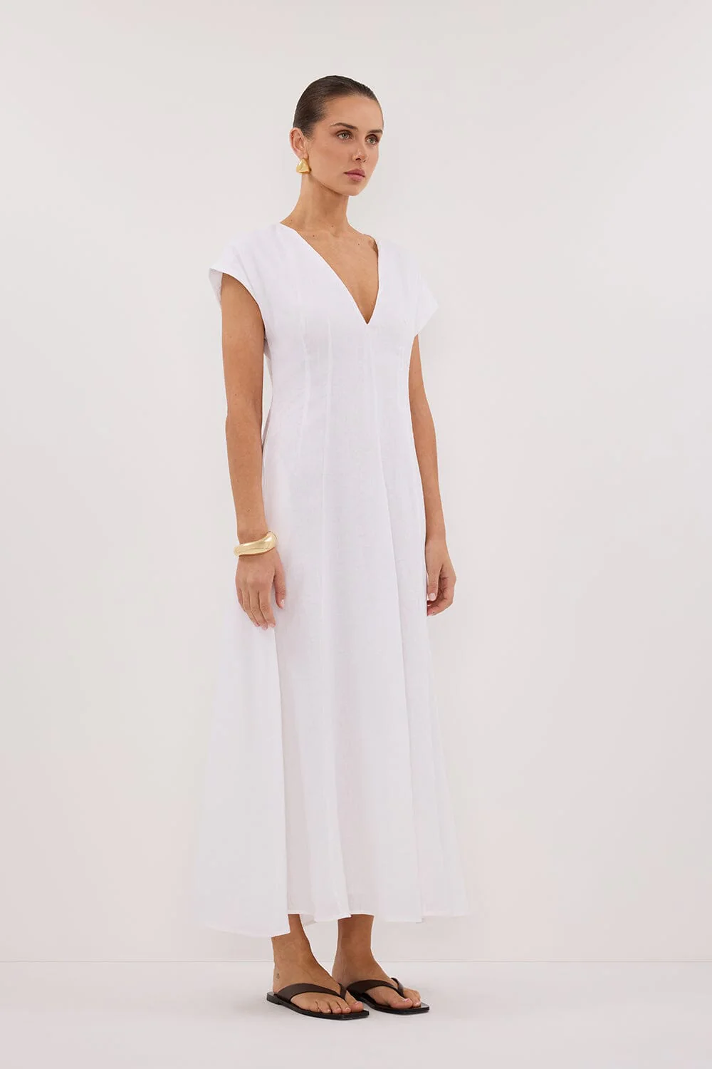 MATISSE WHITE LINEN MIDI DRESS - Image 3