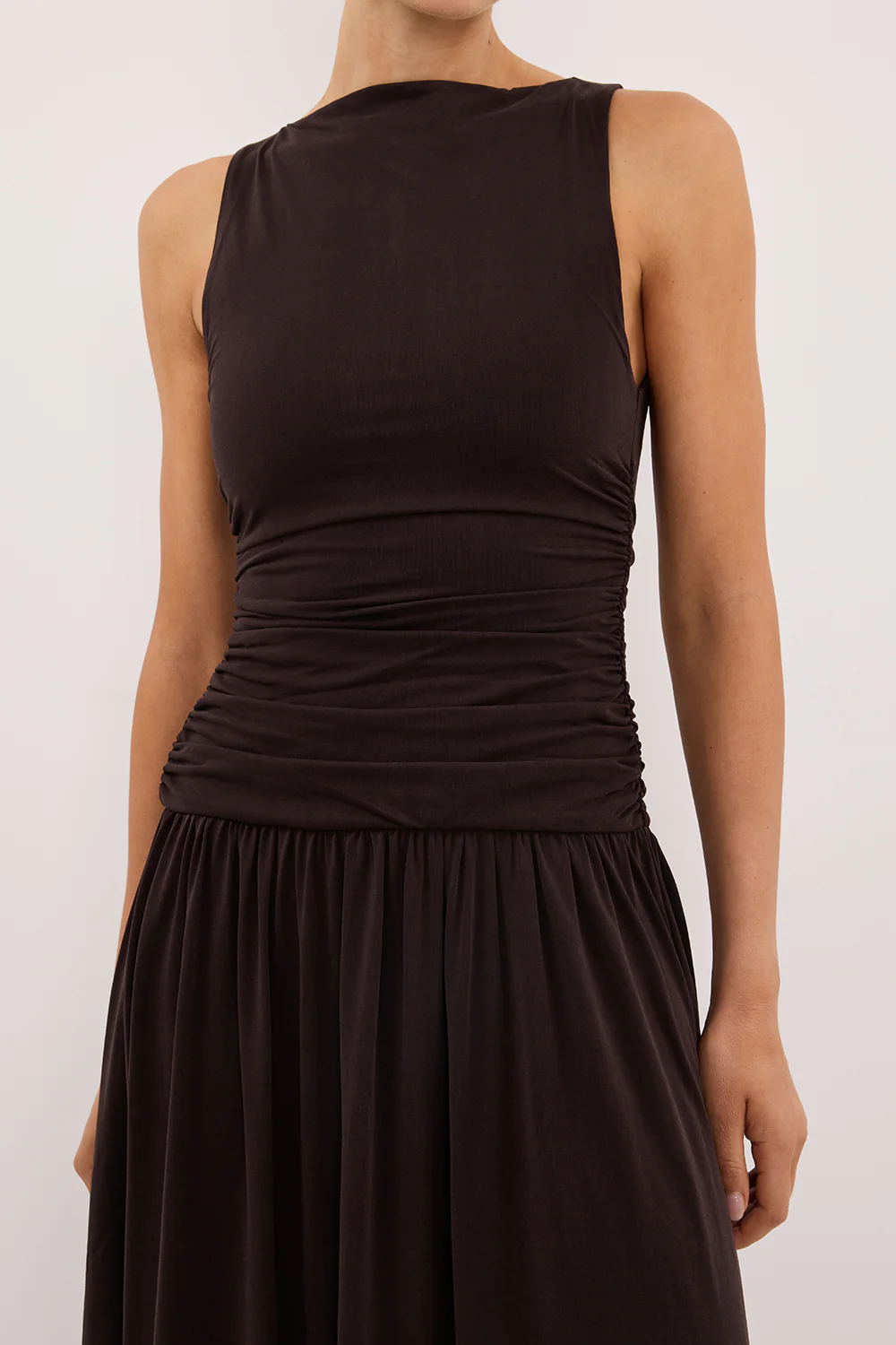 MEG BURNT CHOC SLEEVELESS KNIT MIDI DRESS - Image 5