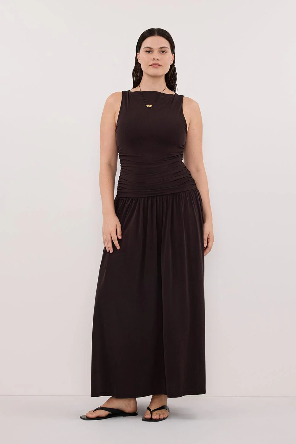 MEG BURNT CHOC SLEEVELESS KNIT MIDI DRESS - Image 6