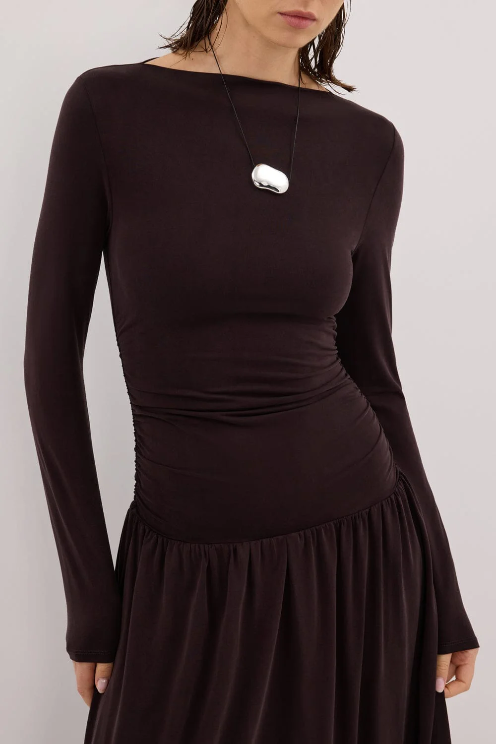 MEG BURNT CHOC LONG SLEEVE KNIT MIDI DRESS - Image 6