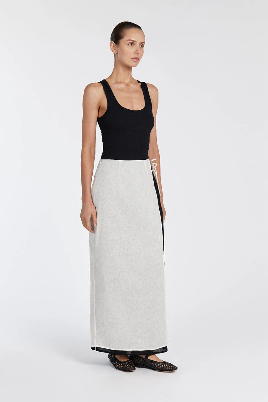 MEGAN CREAM/BLACK WRAP SKIRT - Image 3