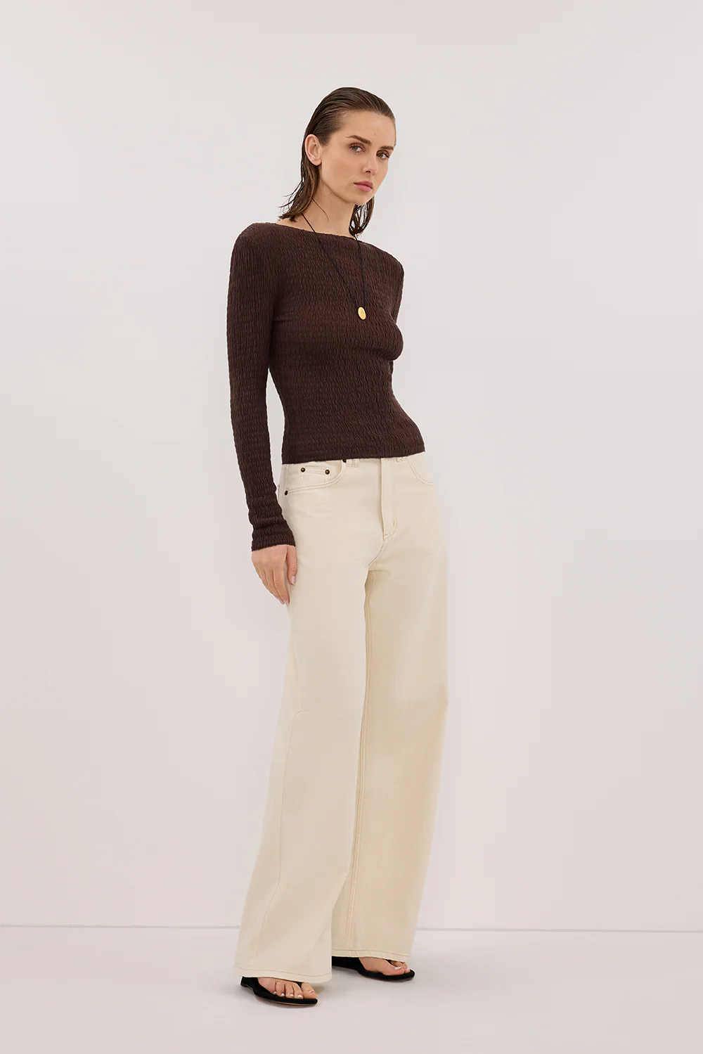 MELISSA CHOC LONG SLEEVE KNIT TOP - Image 3