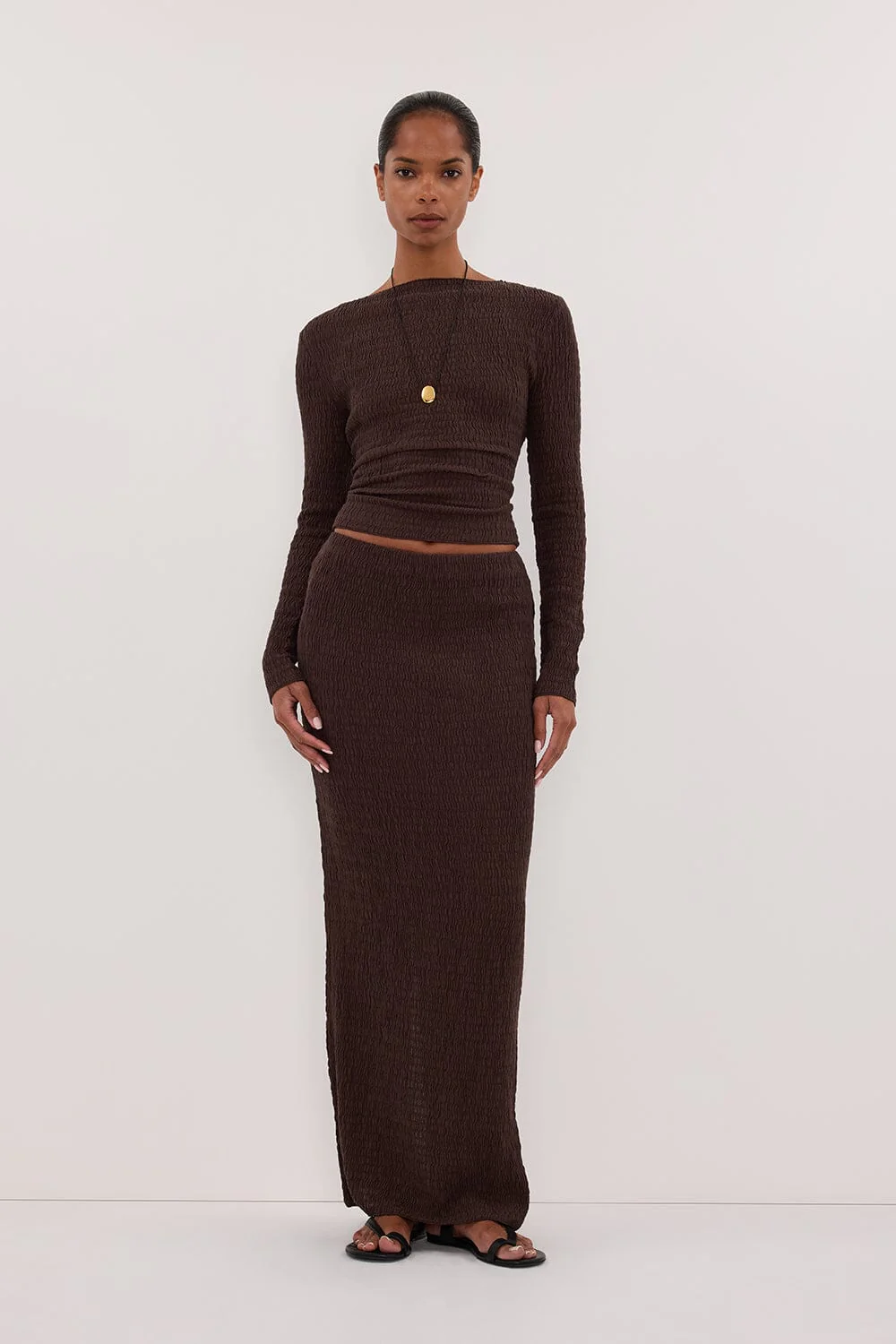 MELISSA CHOCOLATE KNIT MIDI SKIRT - Image 5