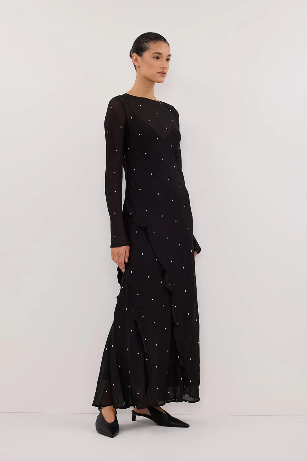 MELROSE BLACK SPOT LONG SLEEVE MAXI DRESS - Image 3