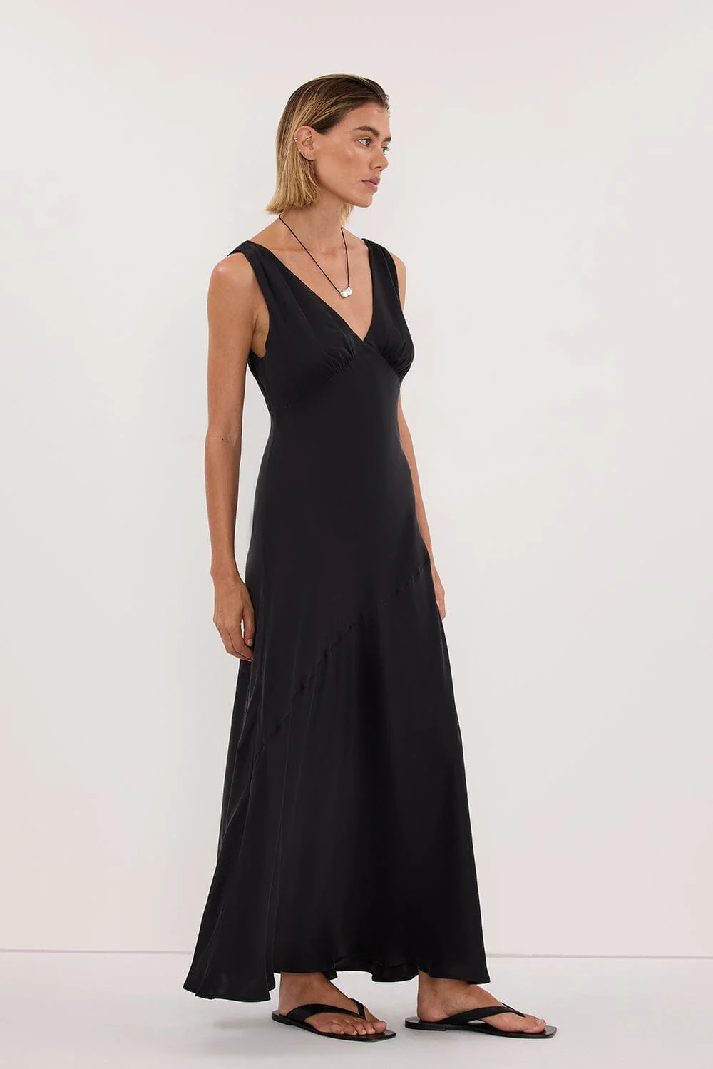MILA BLACK SILK MIDI DRESS - Image 3