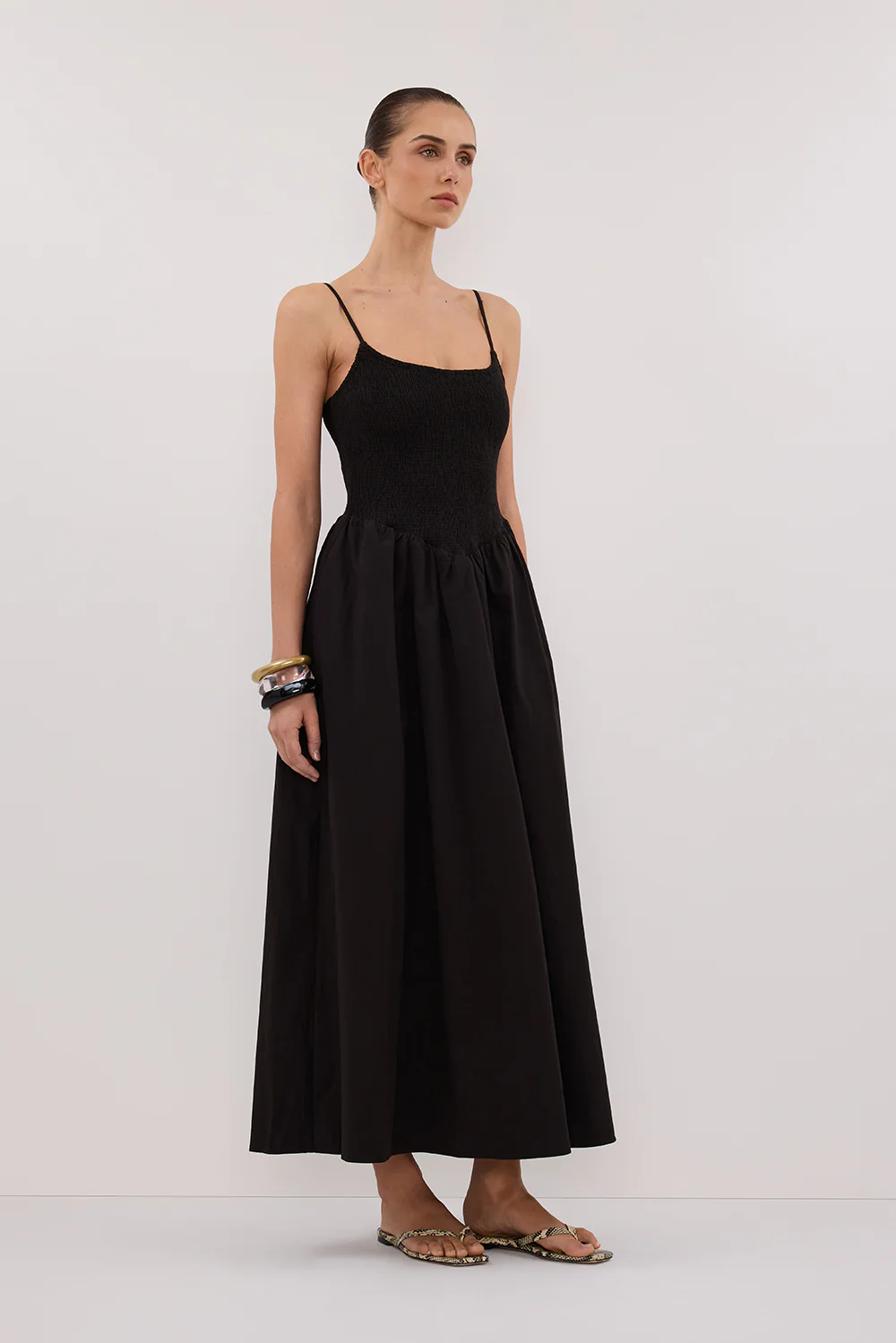 MILANO BLACK COTTON MIDI DRESS - Image 4