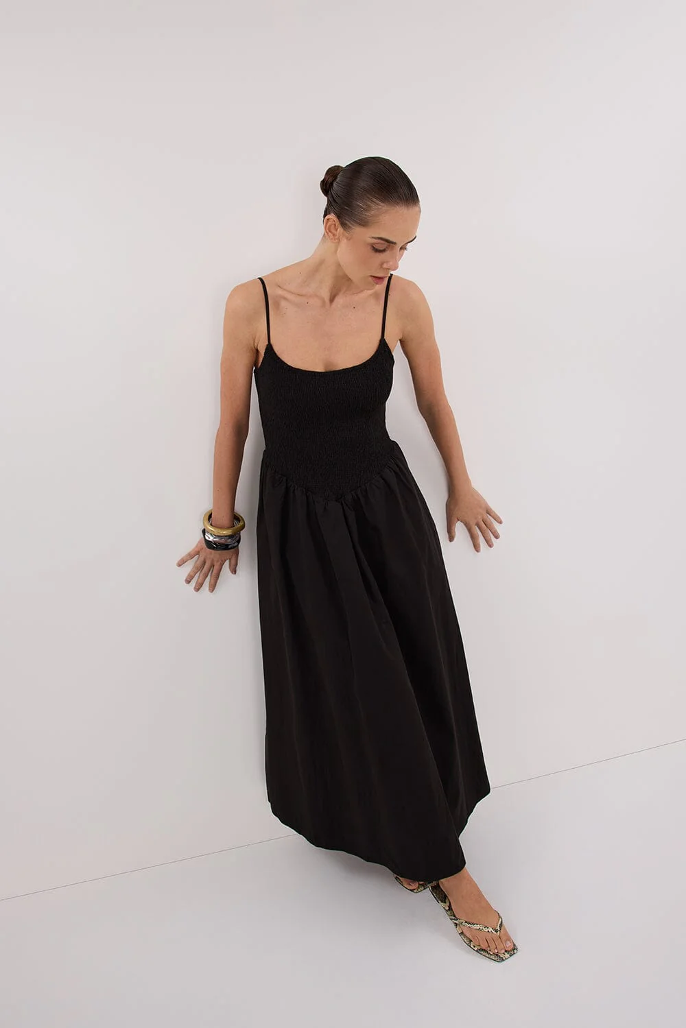 MILANO BLACK COTTON MIDI DRESS - Image 7
