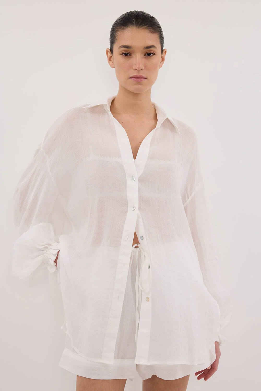 MILLER WHITE RAMIE LONG SLEEVE SHIRT - Image 2