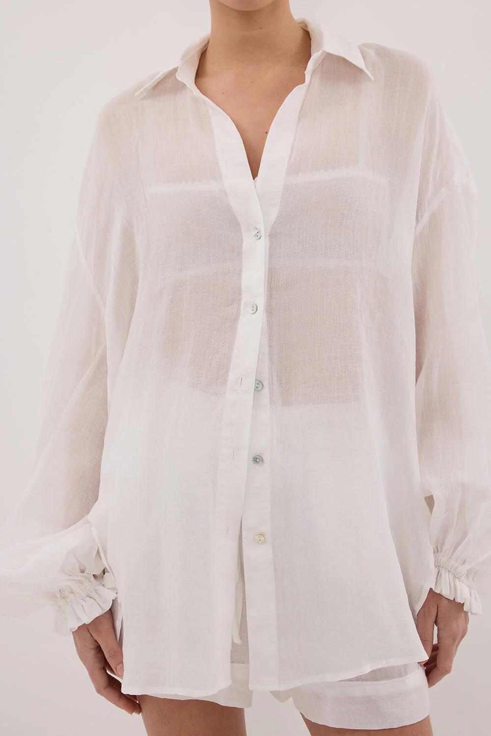 MILLER WHITE RAMIE LONG SLEEVE SHIRT - Image 5