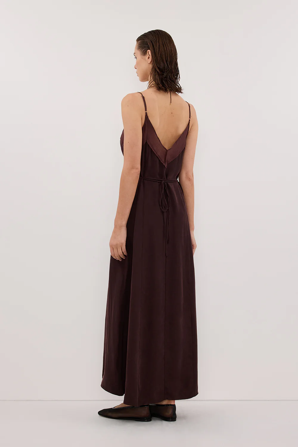 MILLIE WALNUT CUPRO SLEEVELESS MIDI DRESS - Image 4