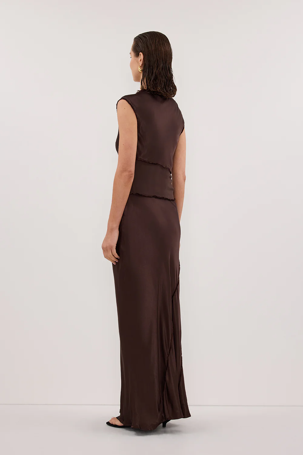 MONICA BITTER CHOCOLATE SATIN MIDI DRESS - Image 4