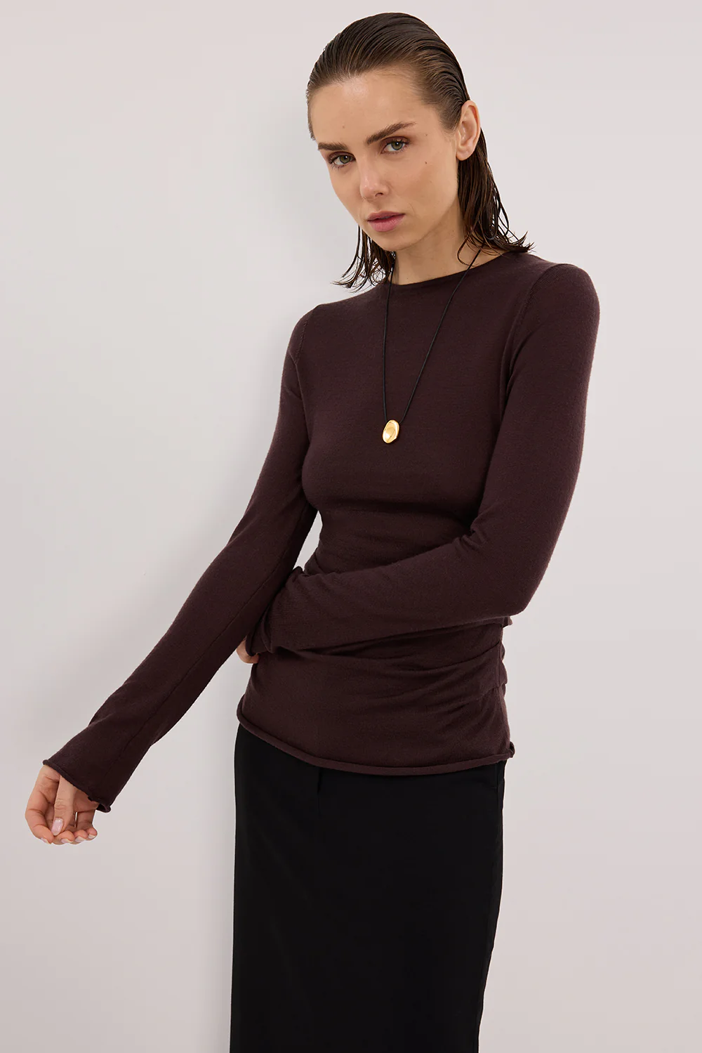 NICO BITTER CHOC MERINO KNIT TOP - Image 5