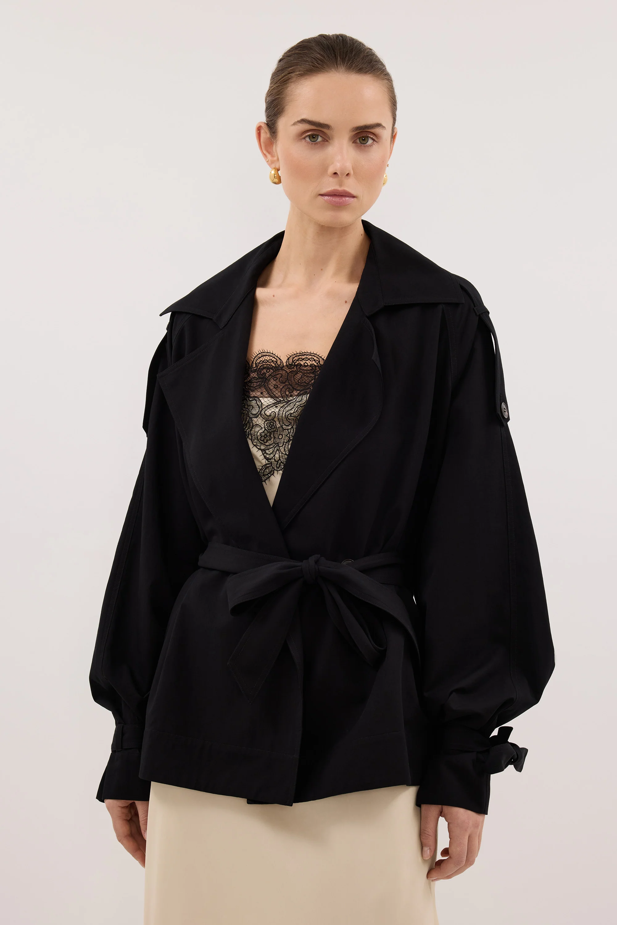NINA BLACK LIGHTWEIGHT MINI TRENCH - Image 2