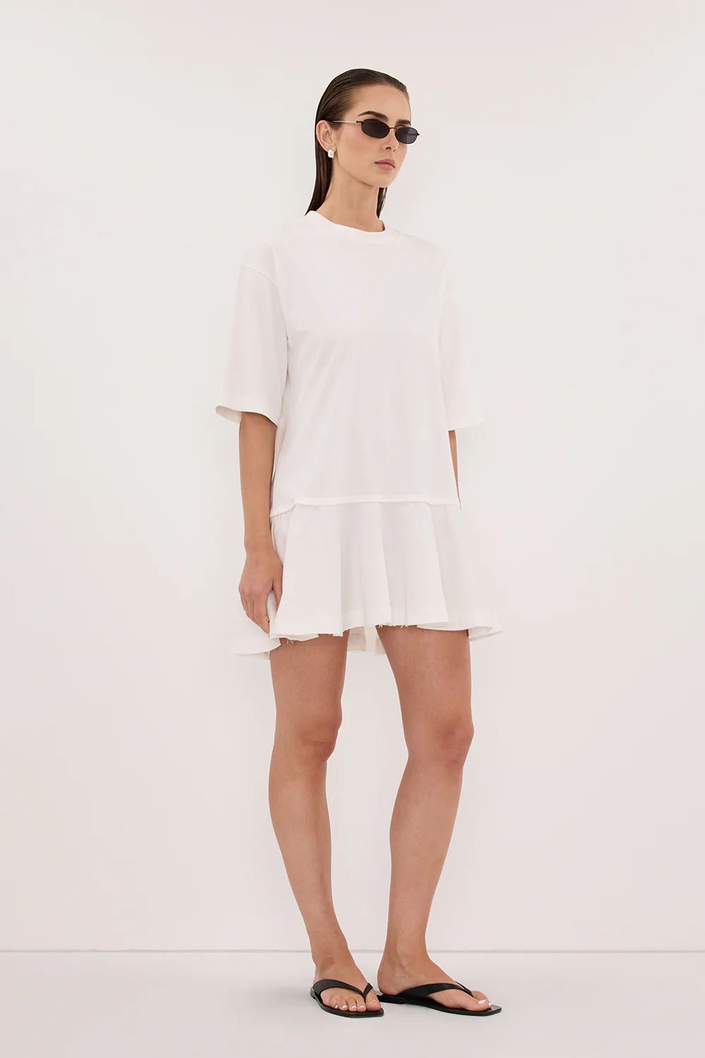 NOAH WHITE SHORT SLEEVE RUFFLE MINI DRESS - Image 3