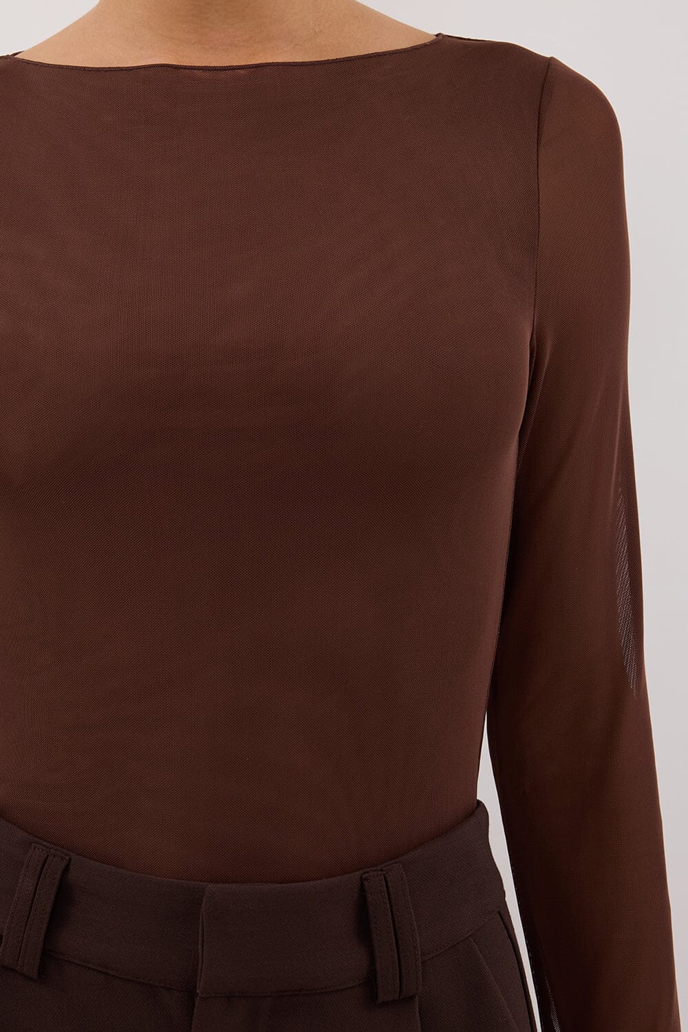 NYRA CHOC LONG SLEEVE MESH TOP - Image 7