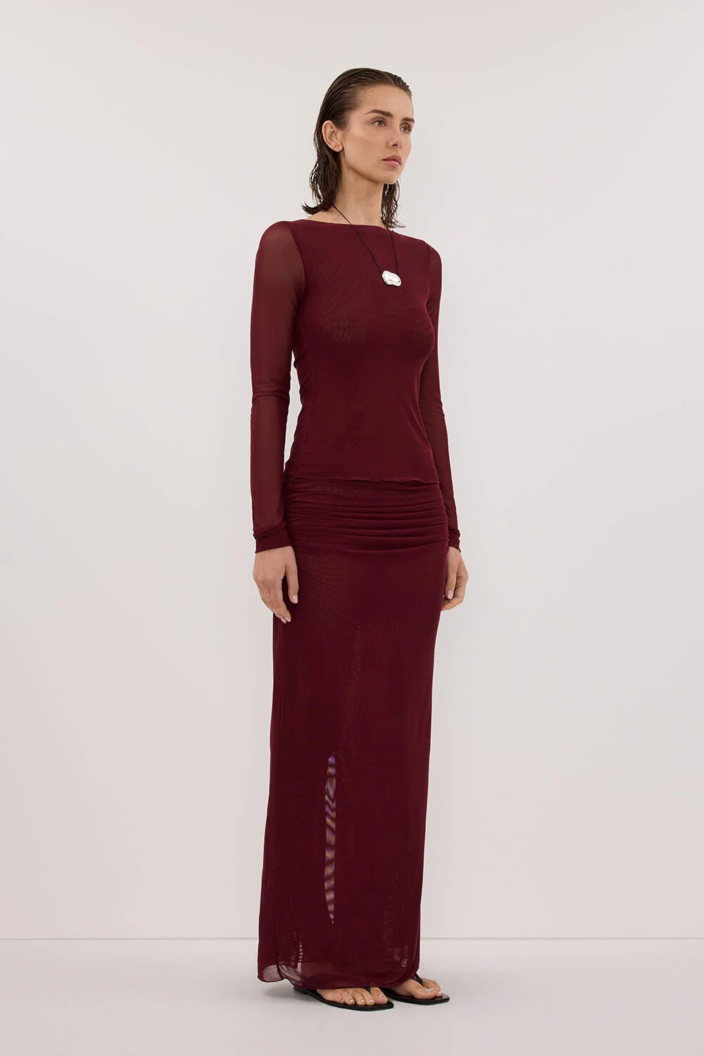 NYRA WINE COLUMN MIDI SKIRT - Image 3