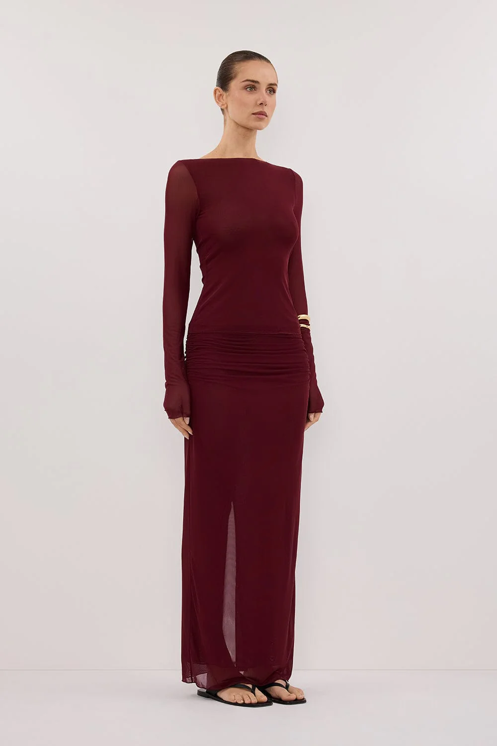 NYRA WINE LONG SLEEVE MESH TOP - Image 3