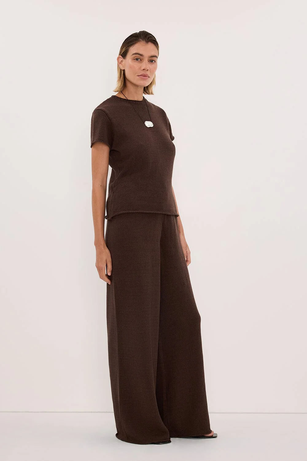 ORIA BURNT CHOC COTTON KNIT PANT - Image 3