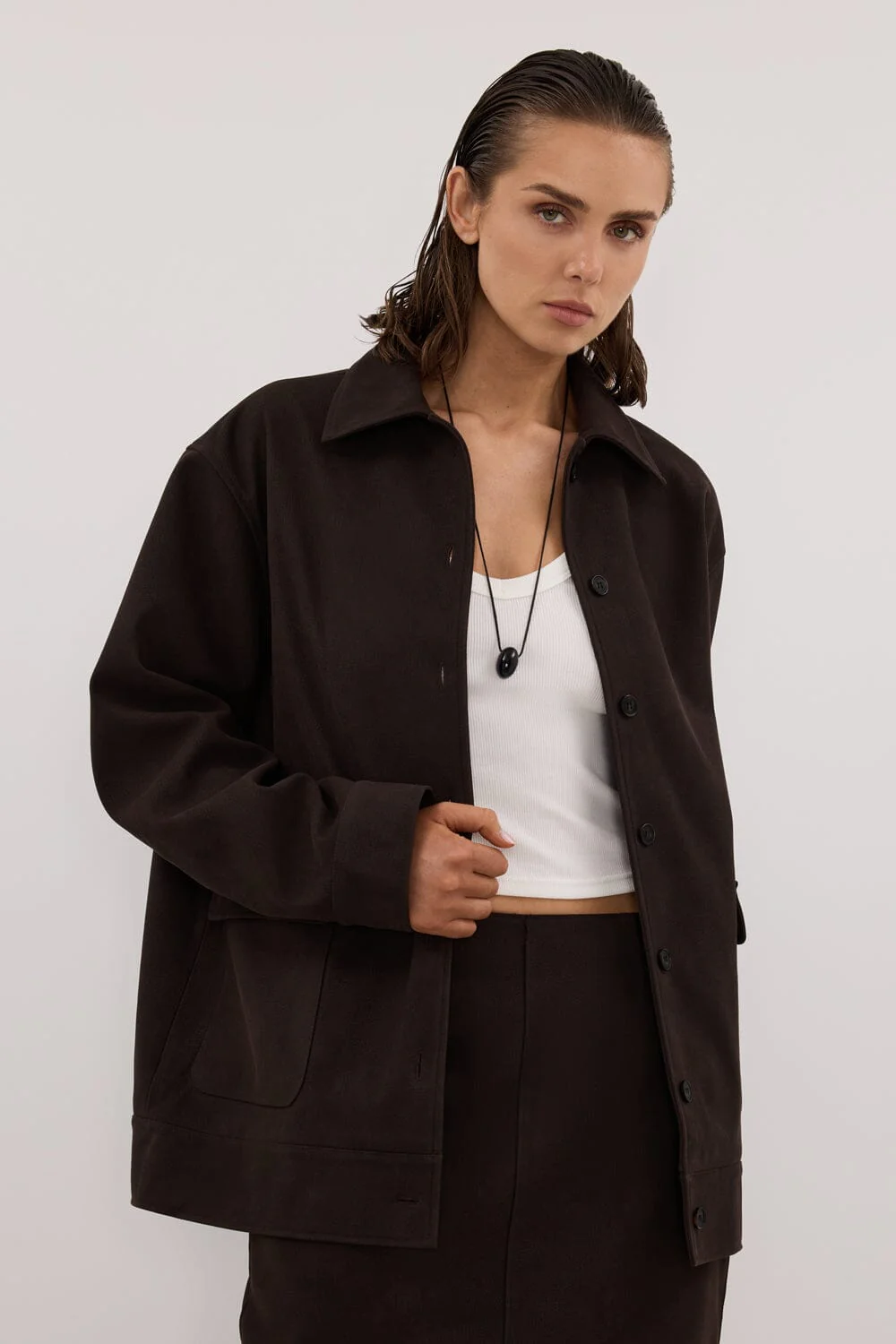 OTIS BITTER CHOC FAUX SUEDE JACKET - Image 2